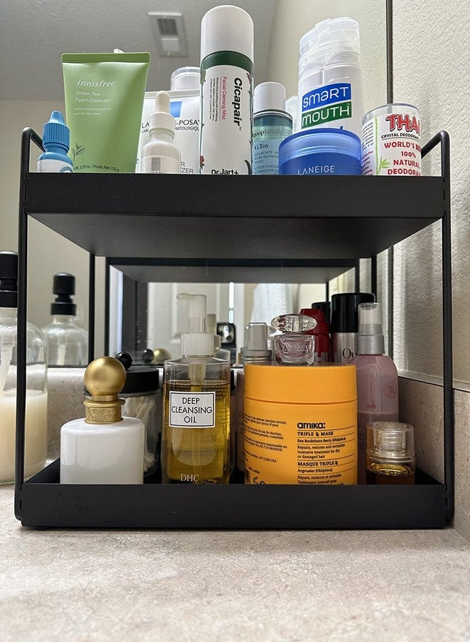 CR18 COLLECTION MULTIPUPOSE Bathroom Countertop Organizer, 2-Tier Vanity Tray Corner Shelf, Cosmetic Makeup Counter Standing Storage, Detachable Organizer Shelf Holder Kitchen(Black, Metal) - Image 3